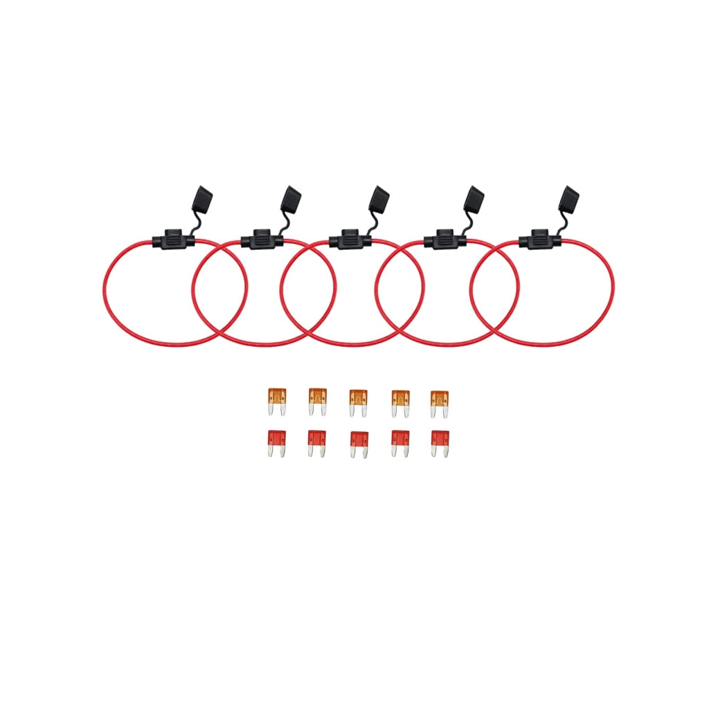 Portafusibili mini da 18 AWG, 5 pezzi + 10 mini-fusibili 5A/10A