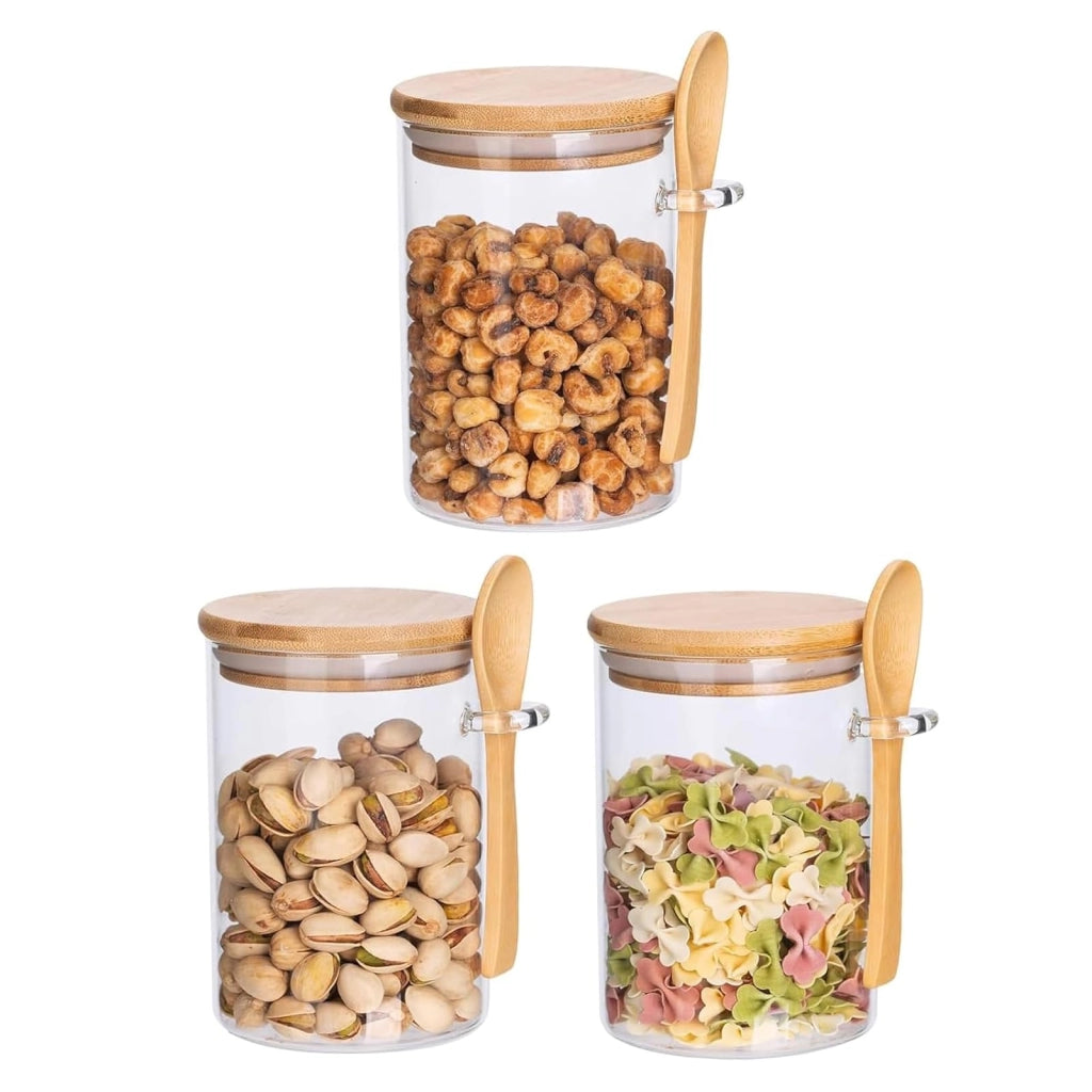 Set di 3 contenitori in vetro da 510 ml con coperchi in bambù