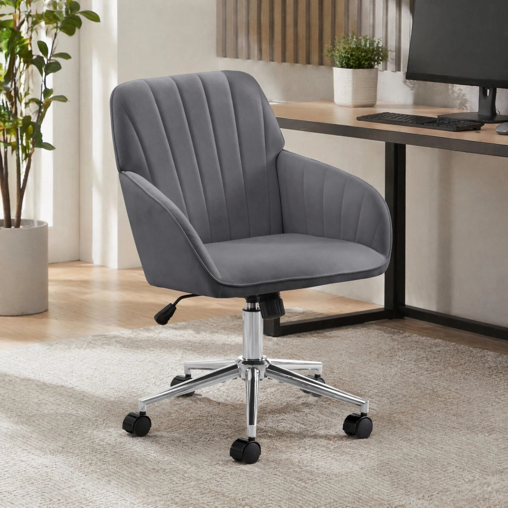 Sedia da ufficio ergonomica regolabile 60x60x97 cm in velluto grigio, per smart working