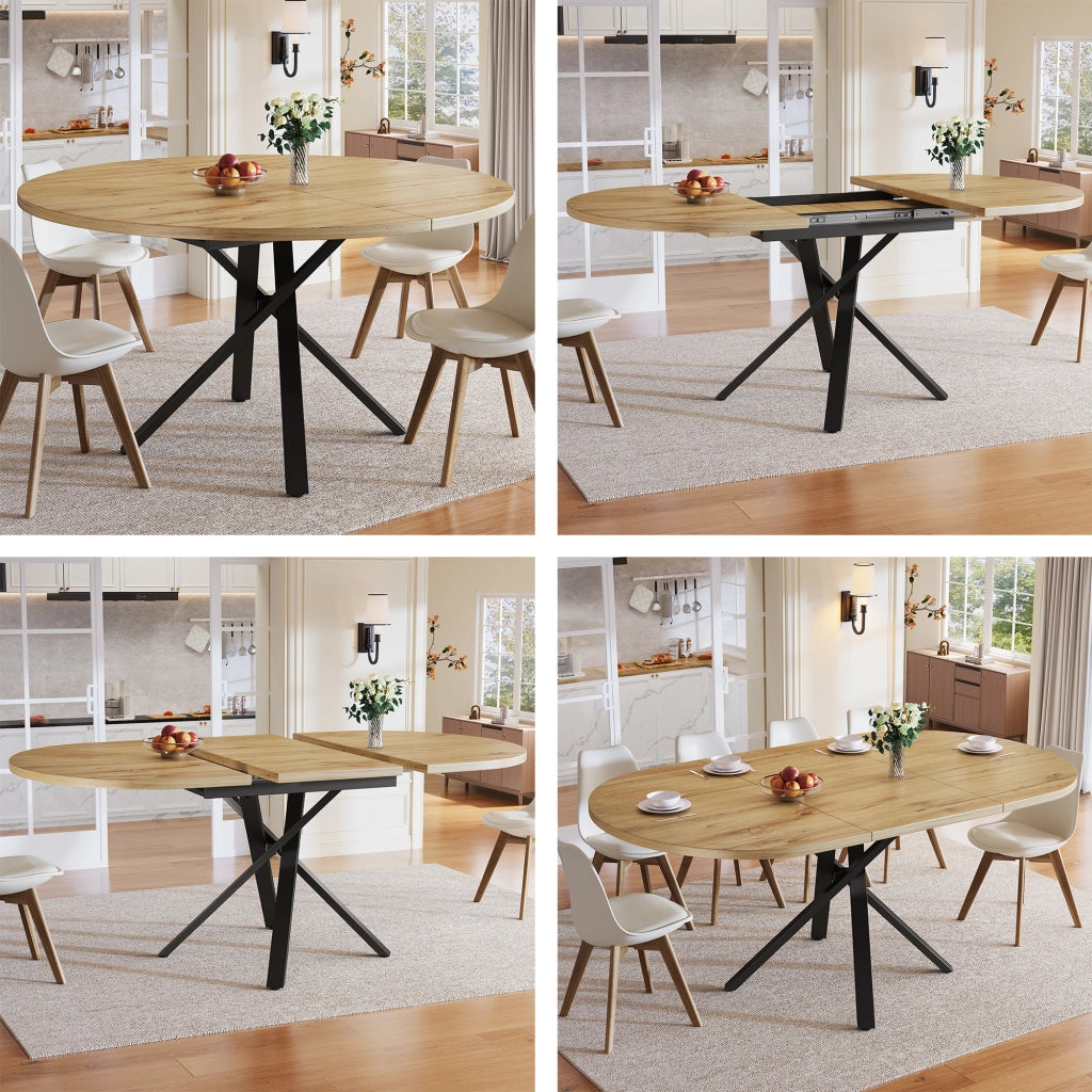 Tavolo da pranzo rotondo allungabile effetto legno 100-140 cm