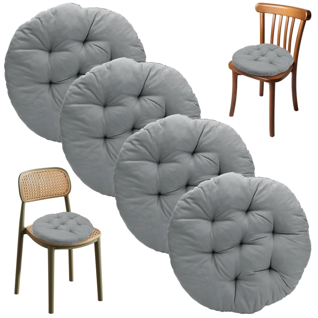 Cuscini da seduta rotondi, diametro 40 cm, set da 4, colore grigio, con lacci di fissaggio