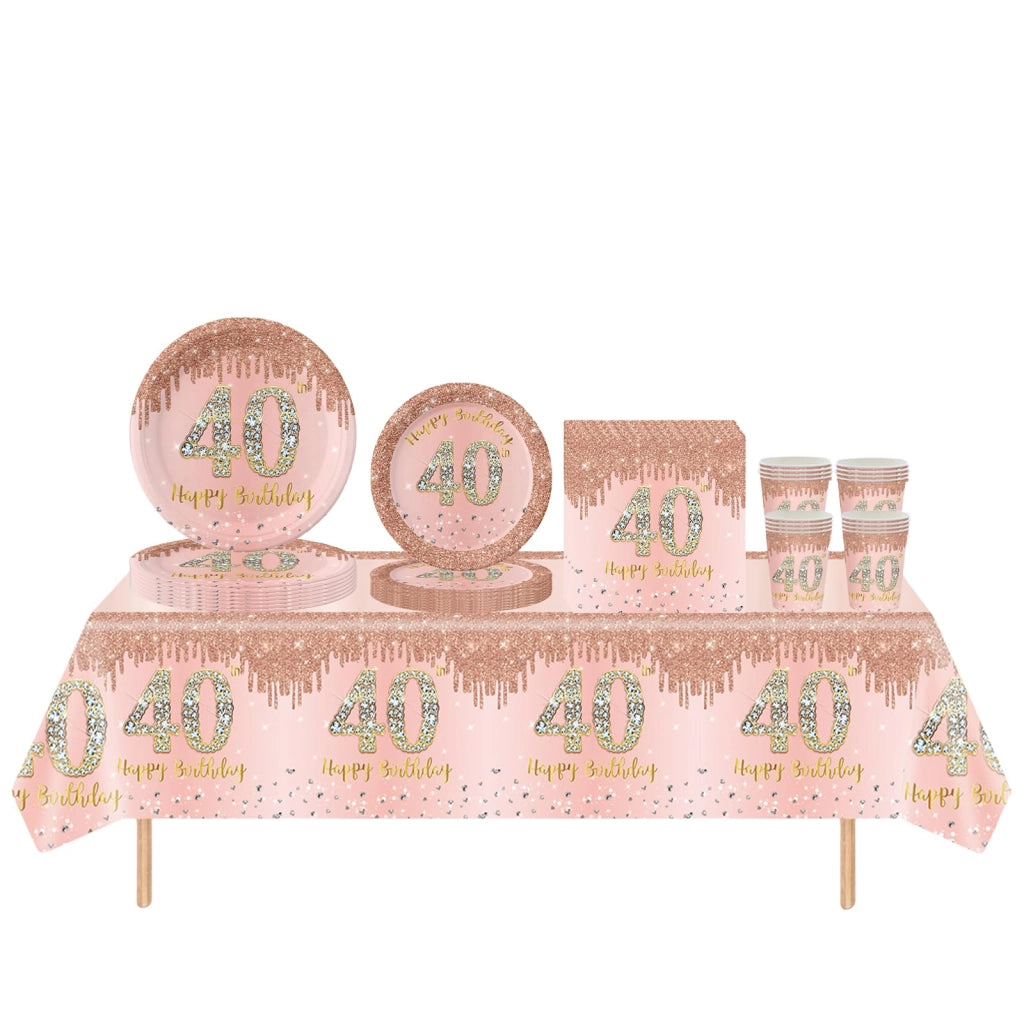 Set di stoviglie per compleanno, color oro rosa, 40 pezzi