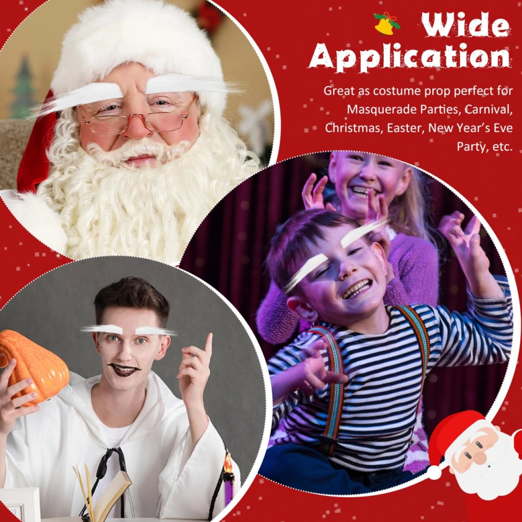 Sopracciglia da Babbo Natale, 2 pezzi, autoadesive, bianche, per costumi