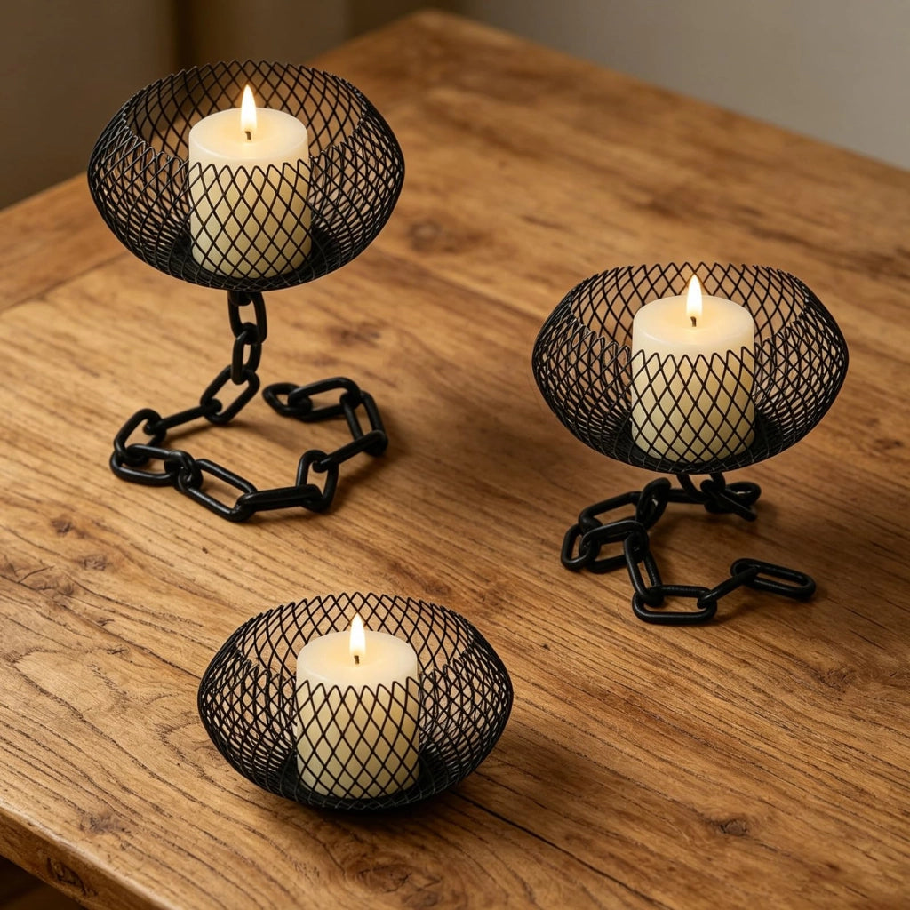 Set di candelabri per candele cilindriche, 3 pezzi, colore nero, 11,2 cm