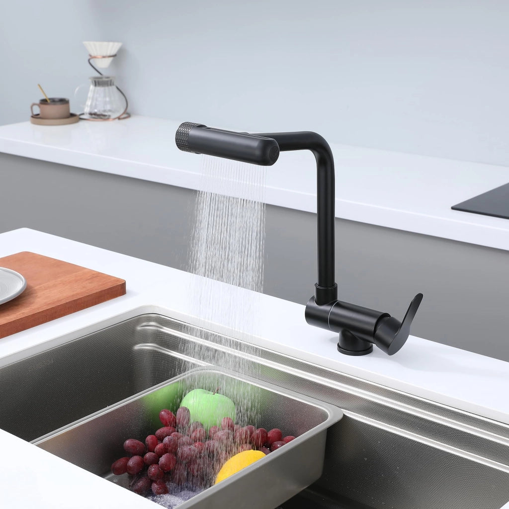 Rubinetto da cucina pieghevole, con 4 modalità di getto, colore nero
