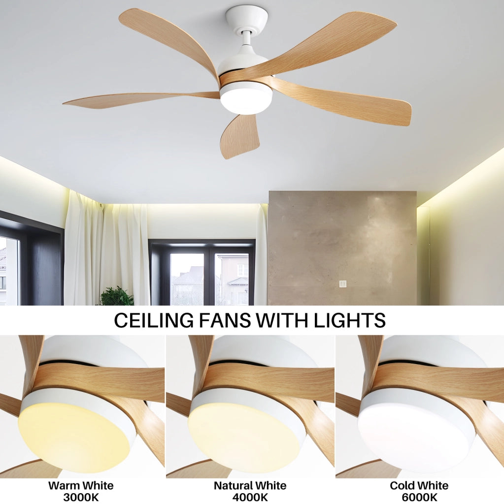 Ventilatore da soffitto bianco da 52 pollici con luce LED e telecomando