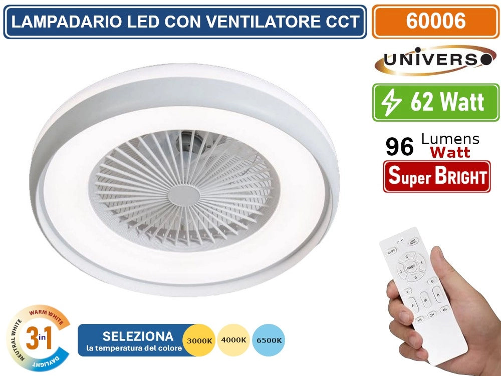 UNIVERSO VENTILATORE DA SOFFITTO 19W CON LAMPADA LED 62W 3IN1 CHANGING COLOR E TELECOMANDO