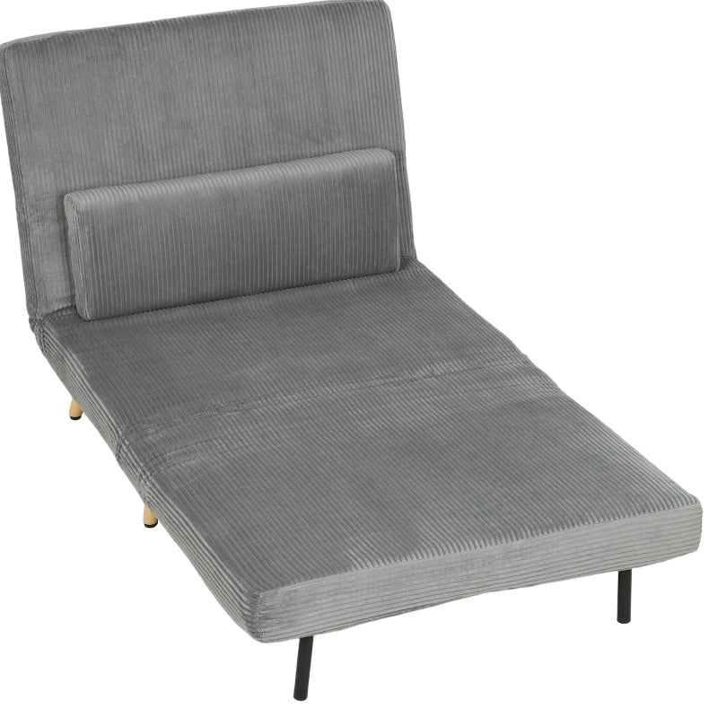 Poltrona letto 3 in 1 in velluto a coste grigio scuro, 90 x 190 cm