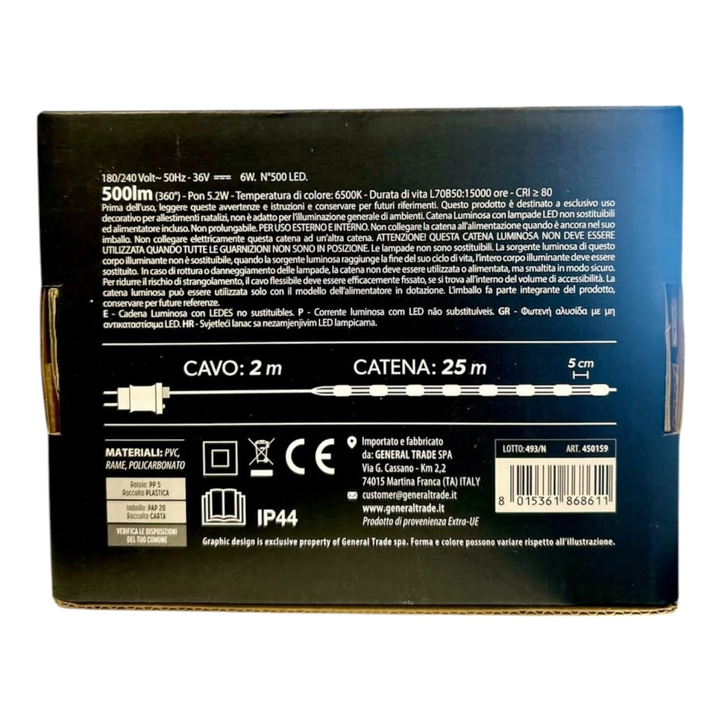 Catena Luminosa 500 Micro LED Bianco Freddo 25 Metri per Interno ed Esterno