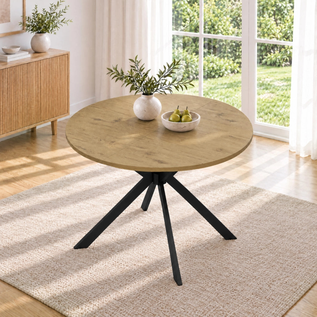 Tavolo da pranzo allungabile; con prolunga interna e 4-6 posti 140x100x75 cm; in MDF color legno con gambe in metallo