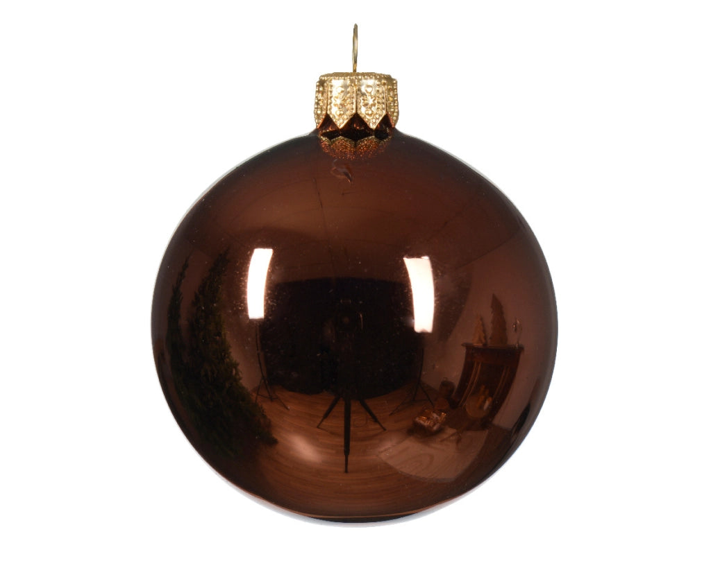 Box Da 6 Palline Di Natale Gioielli Di Vetro Lucido Colore Caff 8Cm