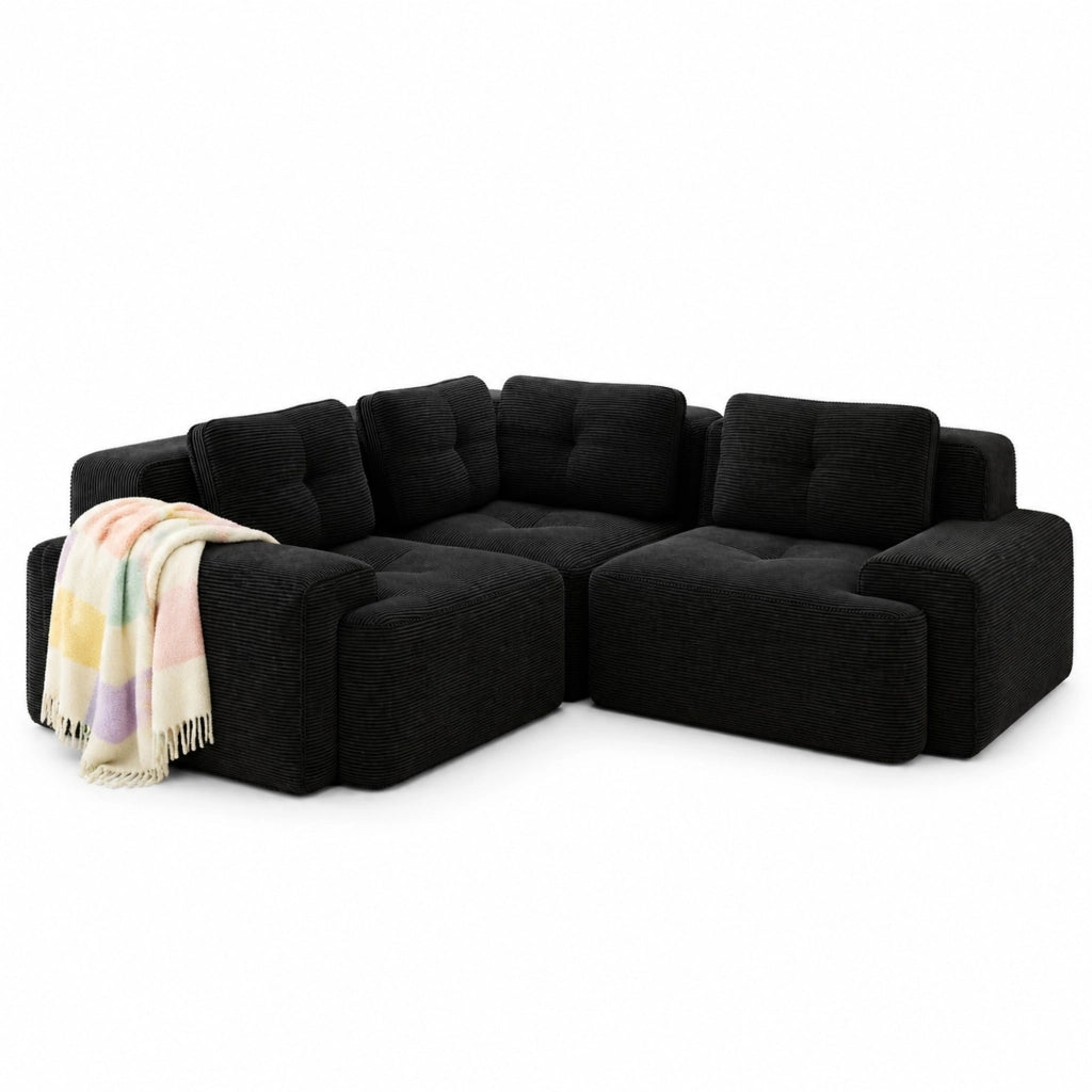 DIVANO angolare modulare 206x206 cm in velluto a coste nero