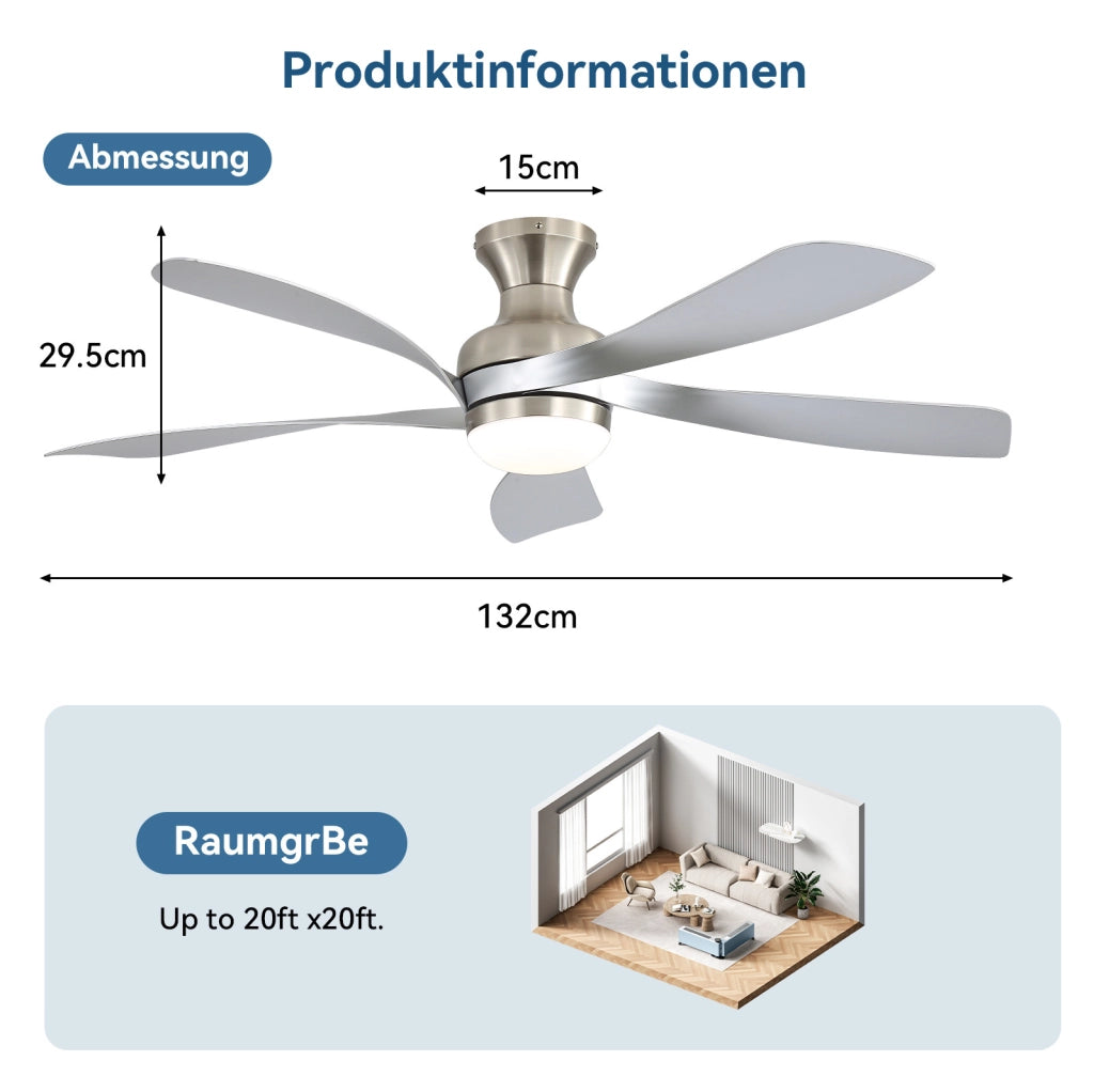 Ventilatore da soffitto con LED dimmerabile e telecomando in ABS argento