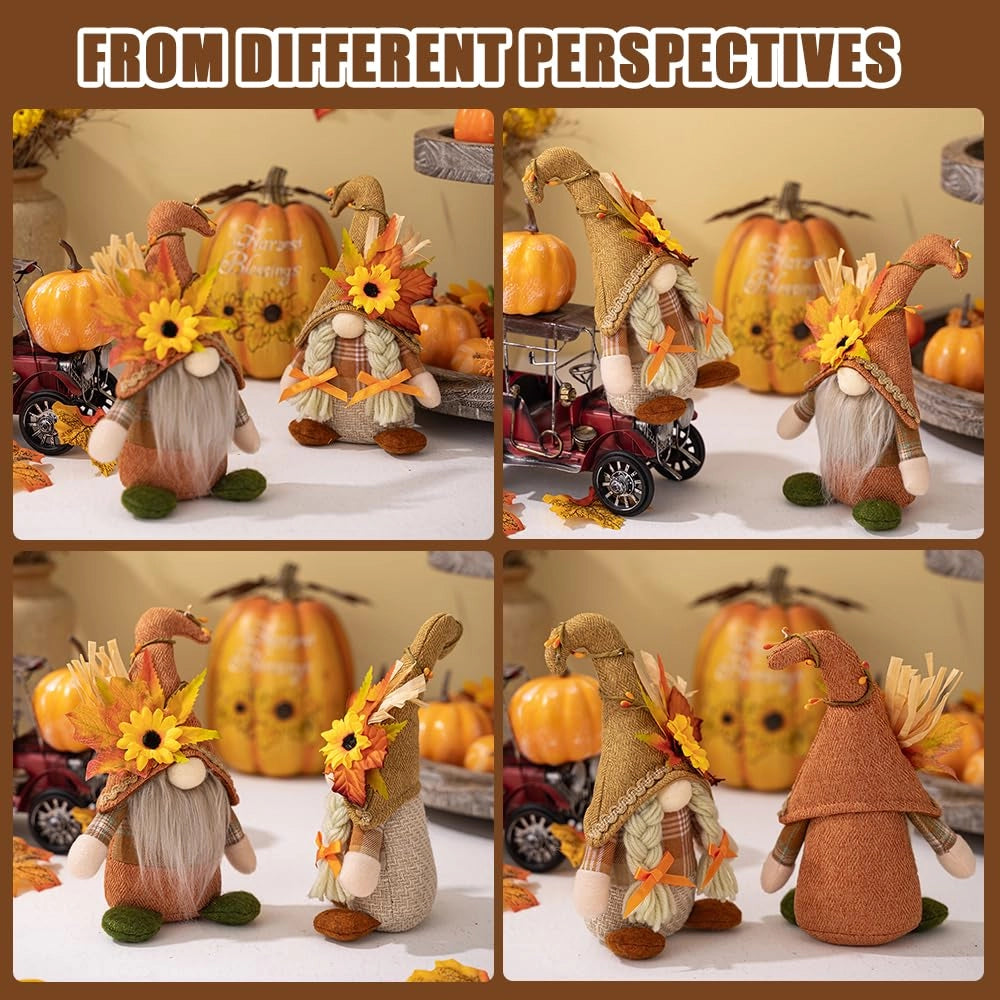 Set di 2 gnomi autunnali, in peluche, altezza 27 cm, cotone