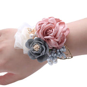 Fiore da polso con rose satinate, color champagne, 10 x 8 cm