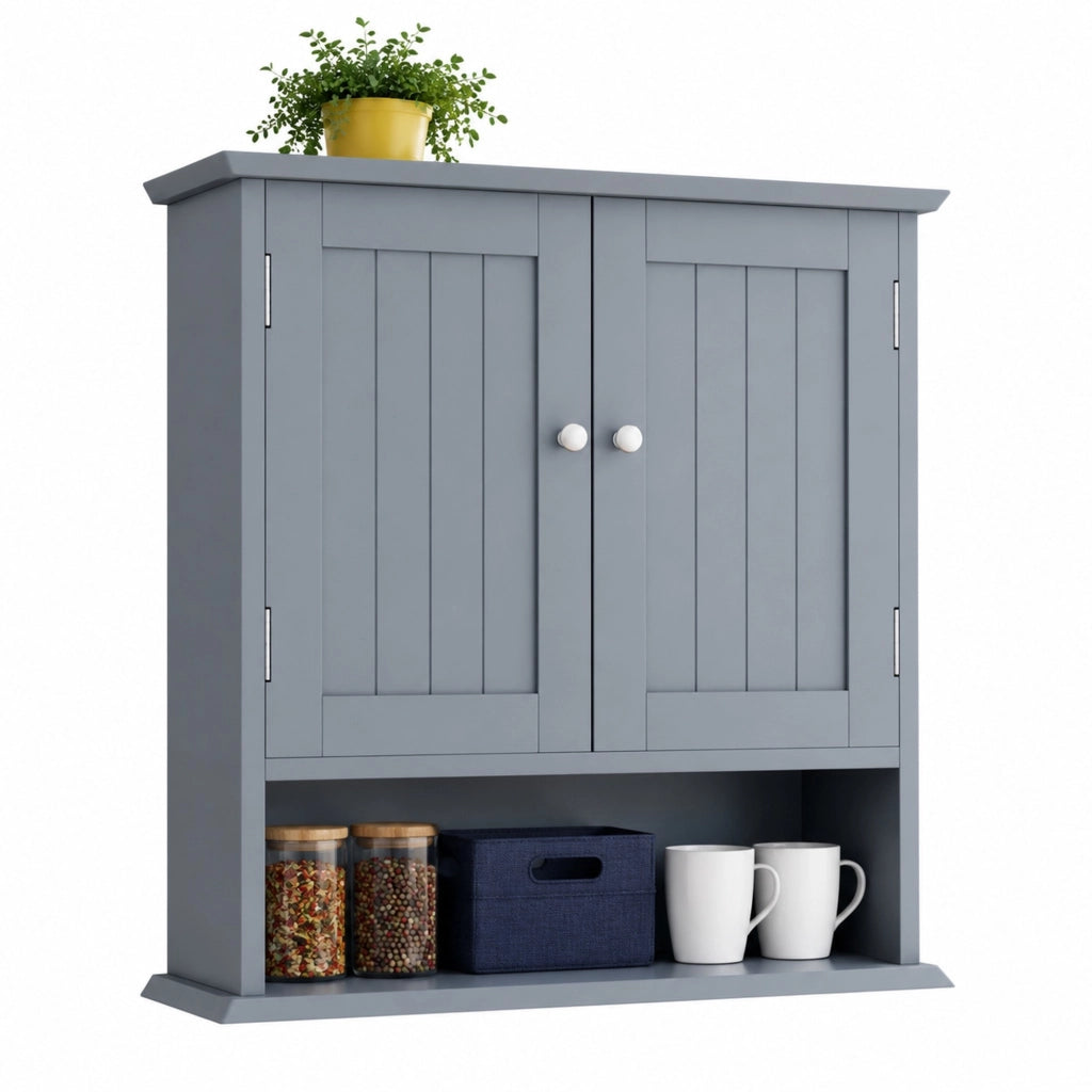 Mobile bagno da parete in MDF con 2 ante e ripiani regolabili, grigio, 54,6x19,8x60 cm
