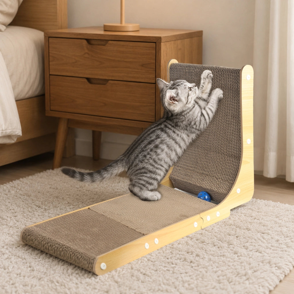 Tiragraffi a L per gatti con pallina sonaglio 68 × 40 × 28 cm