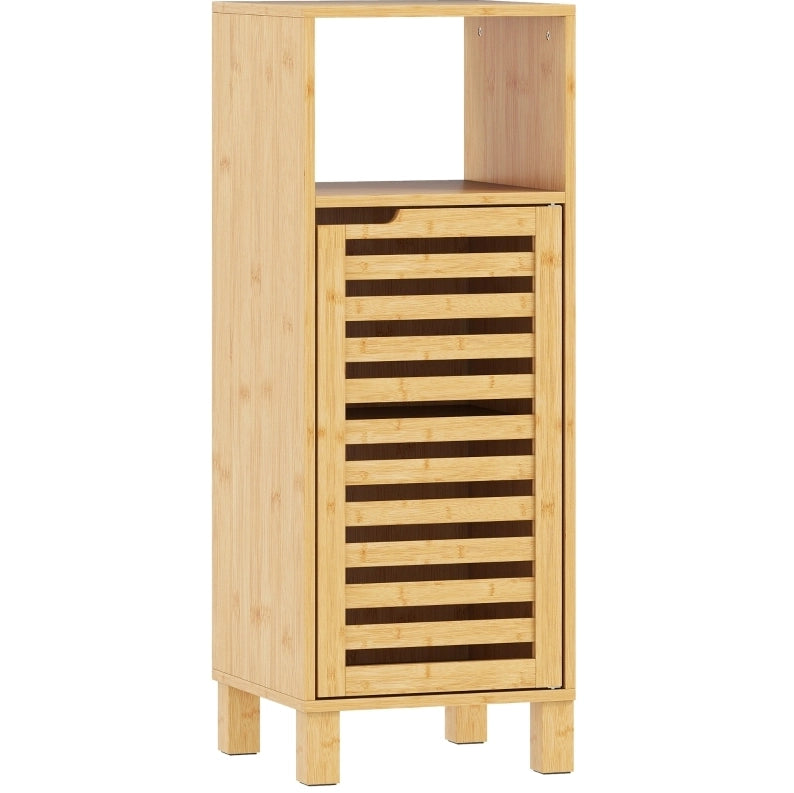 Mobiletto bagno in bambù con porta a lamelle, 30x30x80 cm, colore marrone chiaro