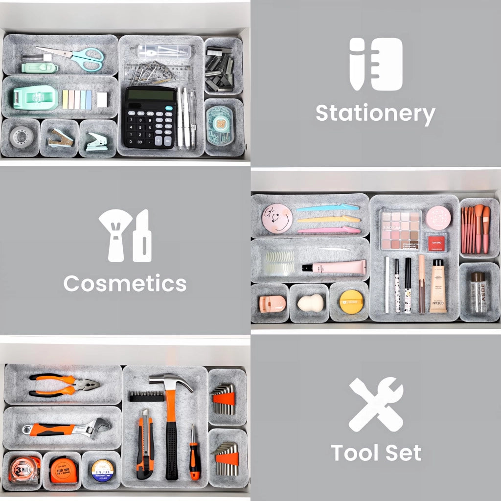Set di 8 organizer impilabili in feltro, colore grigio chiaro