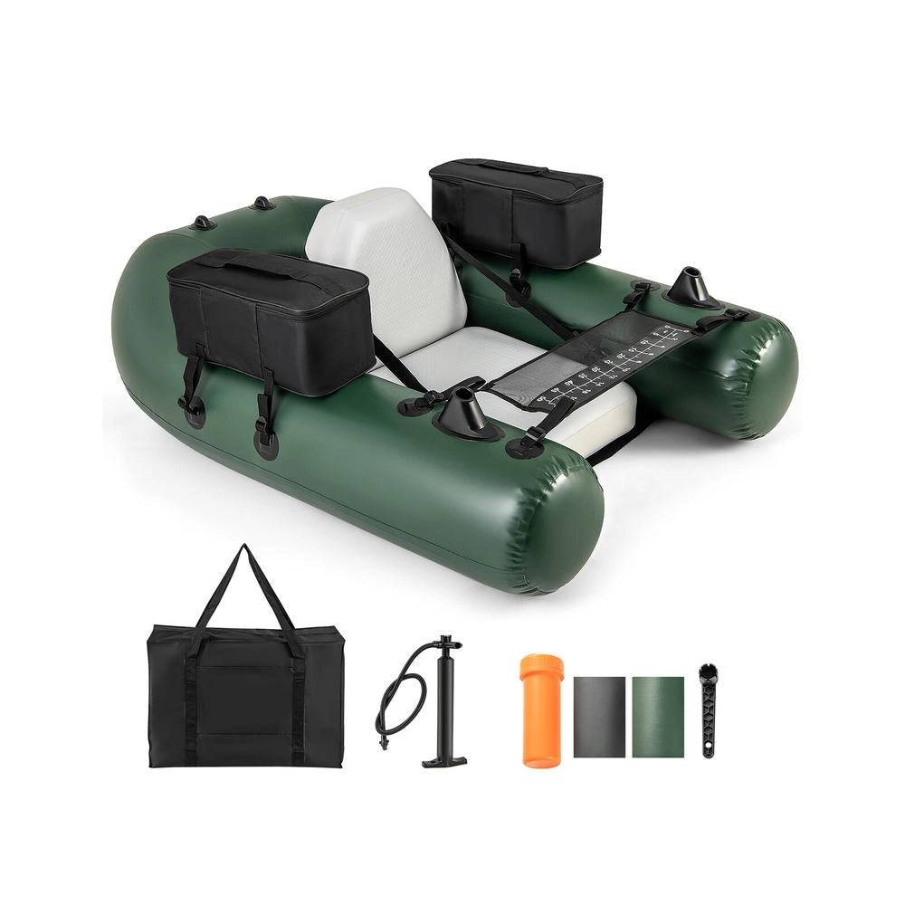 Belly Boat da Pesca Gonfiabile in PVC Resistente con Portacanna Righello da 20 Pollici e Schienale Regolabile per Lago e Fiume