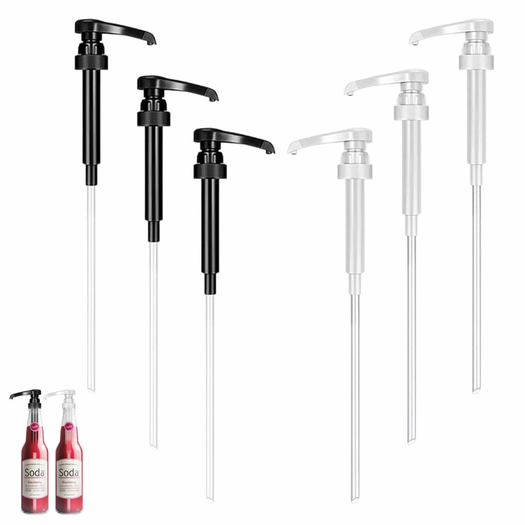 Set di 6 dosatori per sciroppo, in colore nero e bianco, con filettatura 28/410