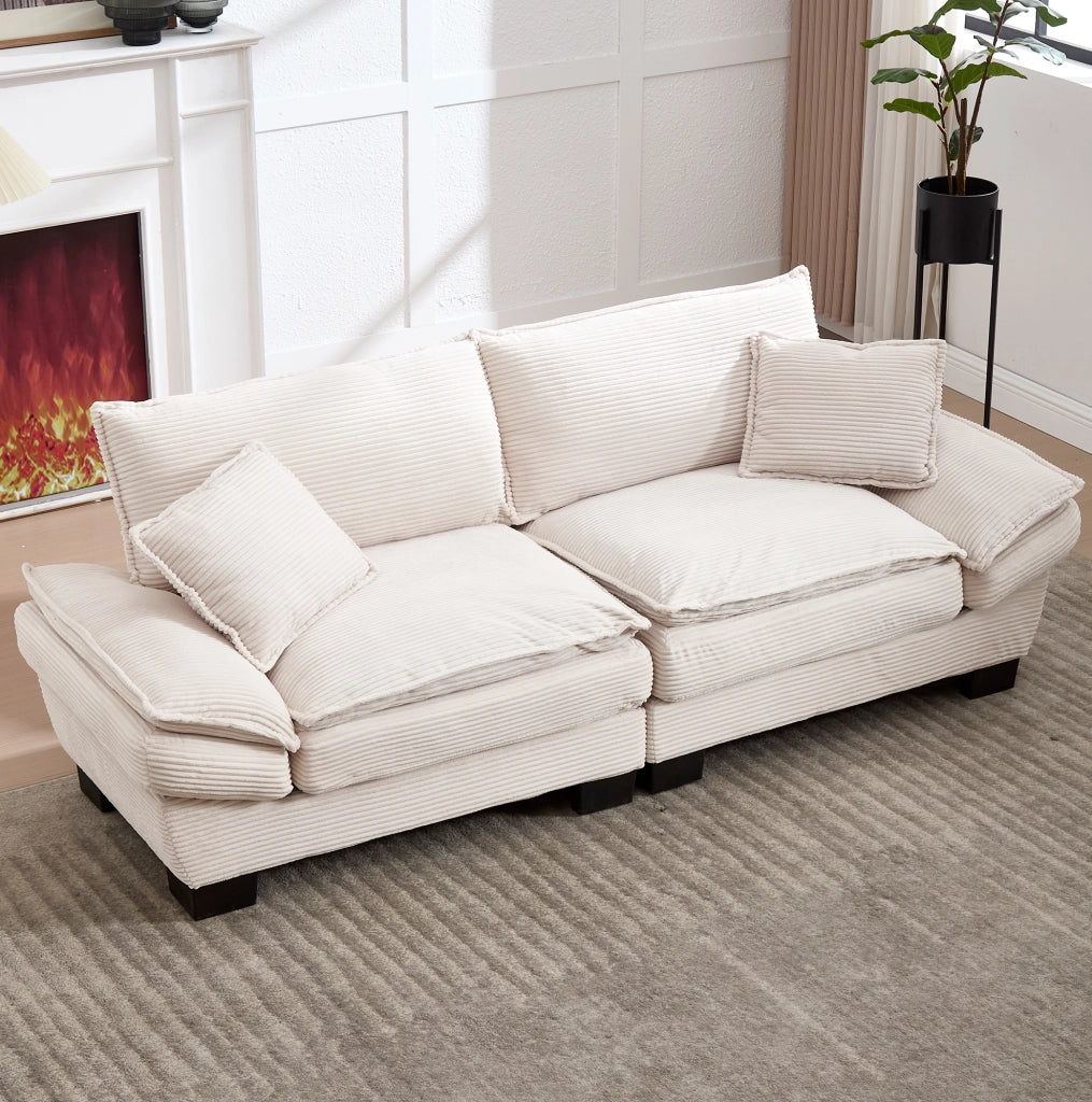 Divano a 2 posti 224x81x81 cm in velluto beige con braccioli, per salotto e ufficio