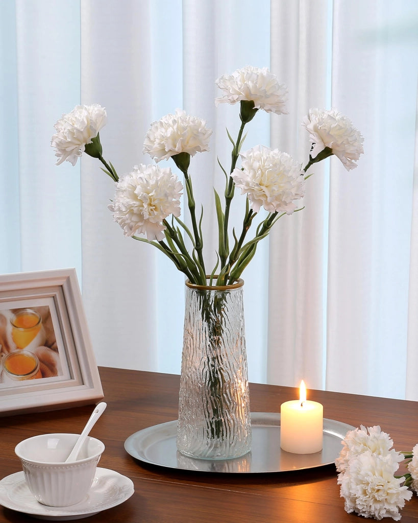 6 garofani artificiali, fiori artificiali, steli da 47 cm, colore bianco