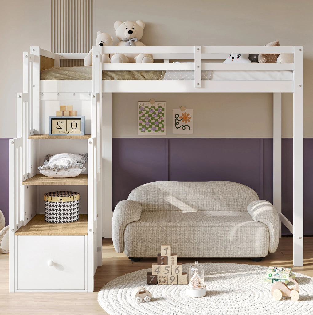 Letto a soppalco per bambini 90x200 cm con scrivania e contenitori