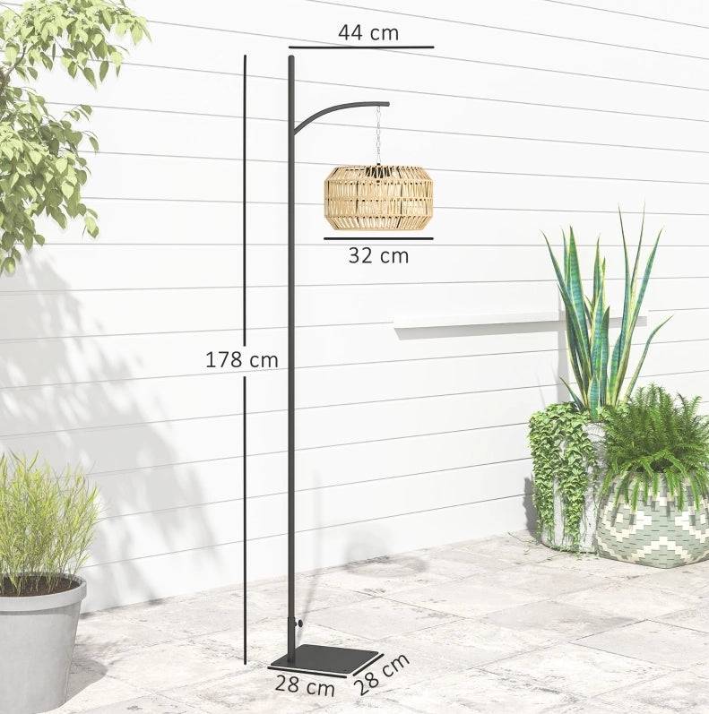 Lampada solare da terra IVMEU ad arco per giardino, paralume in rattan PE giallo, 178 cm, luce calda 2500 K, IP44