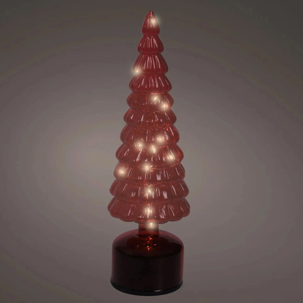 Albero di Natale in vetro rosso con LED girevole H34 cm