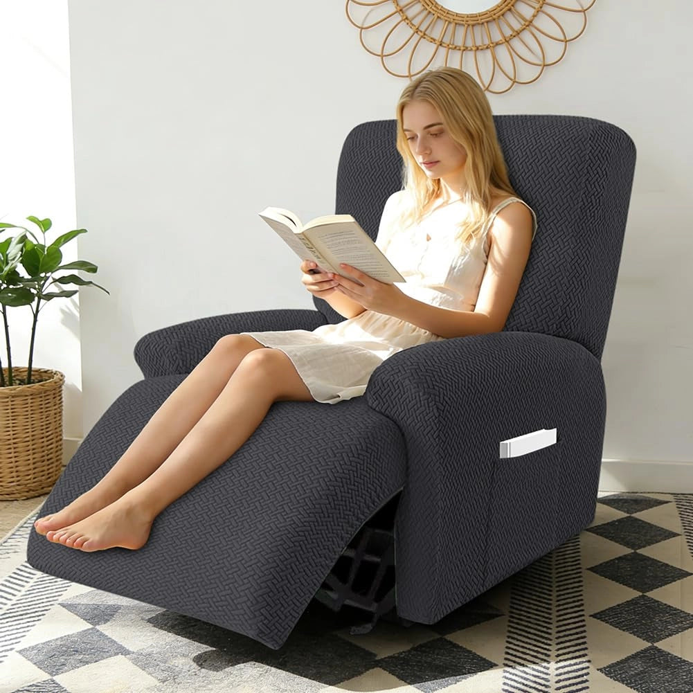 Copripoltrona elasticizzato, set da 4 pezzi, colore grigio scuro, per poltrone relax