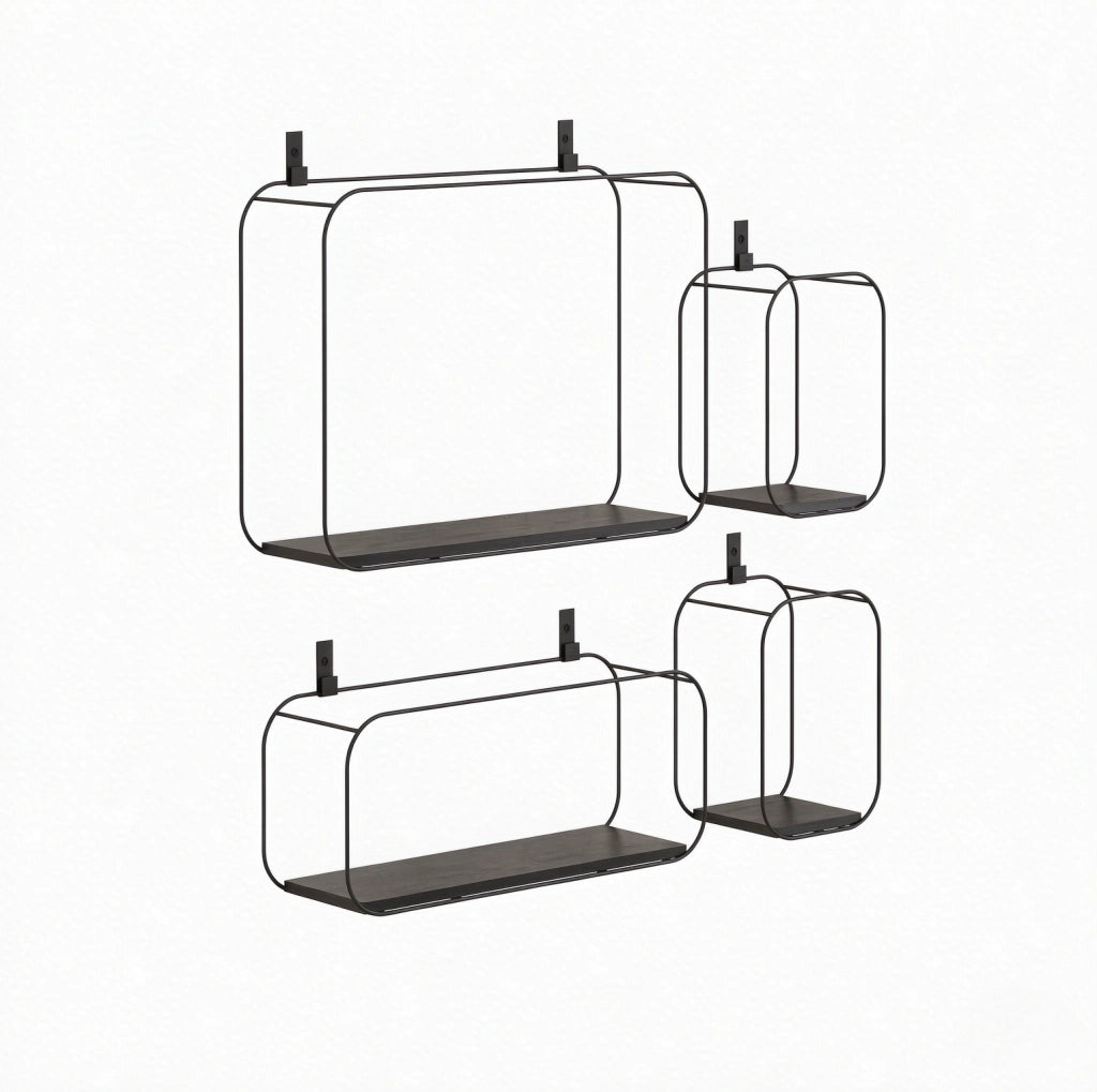 Set di 4 mensole da parete in metallo e MDF nere