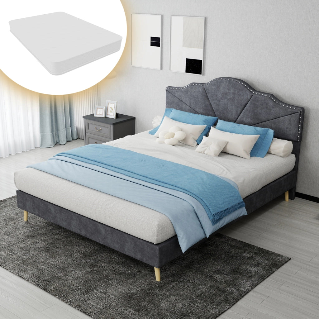 Letto imbottito 140x200 grigio con materasso incluso
