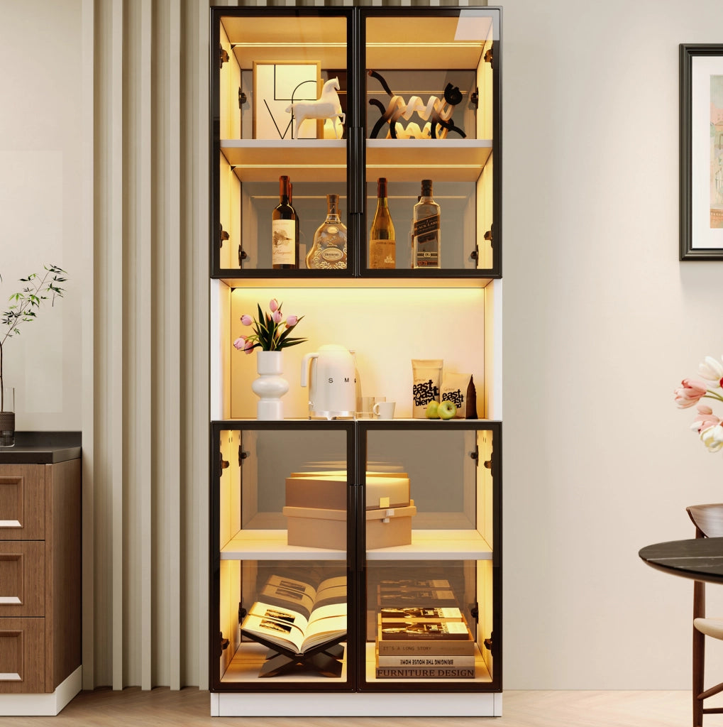Vetrina bianca LED con vetri grigi e specchio 70x30x170 cm