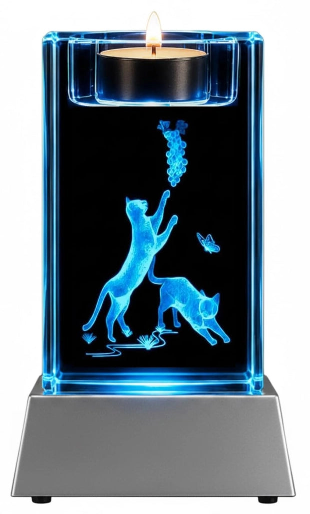 Porta candele a LED in vetro di cristallo, con incisione laser 3D a motivo arcobaleno