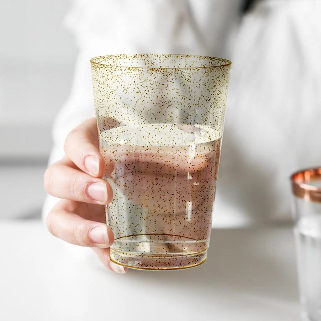 50 bicchieri in plastica resistente da 300 ml con glitter dorati, riutilizzabili