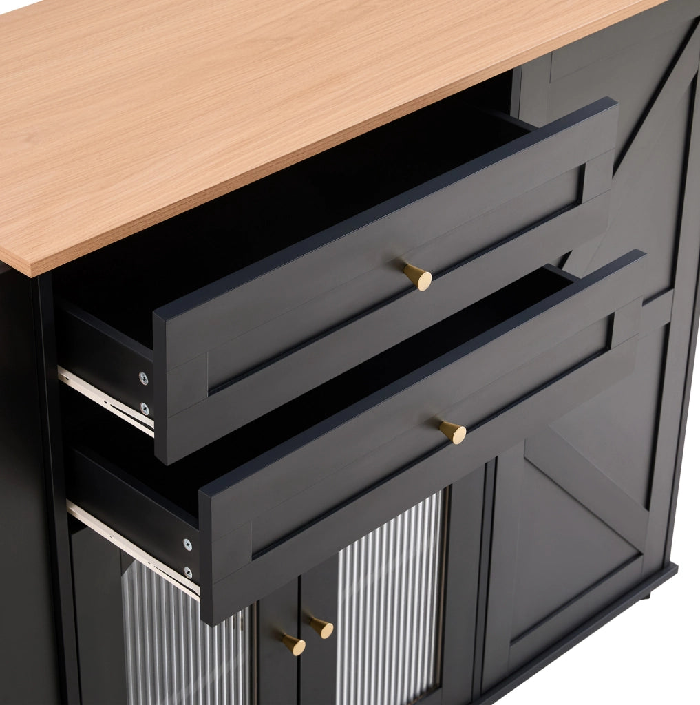 Isola cucina mobile 110 cm con piano ribaltabile, cassetti e ruote
