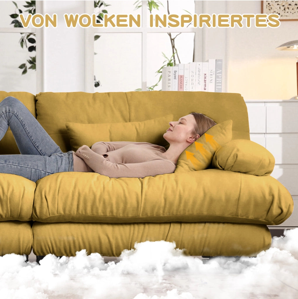 DIVANO Modulare in Chenille Giallo con pouf mobili