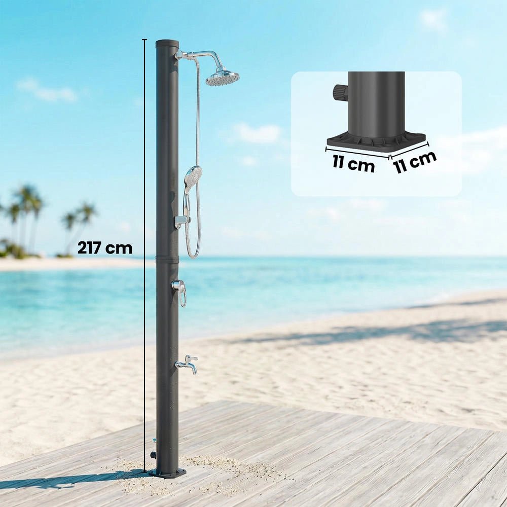 Doccia solare da giardino 20L per esterno e piscina, in ABS nero resistente e facile da montare, altezza 217 cm