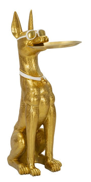Statua Cane Pitbull Muscoloso con Vassoio Dorato - Stile Glam Oro - Cm 30x64x91 - Complemento d'Arredo Luxury