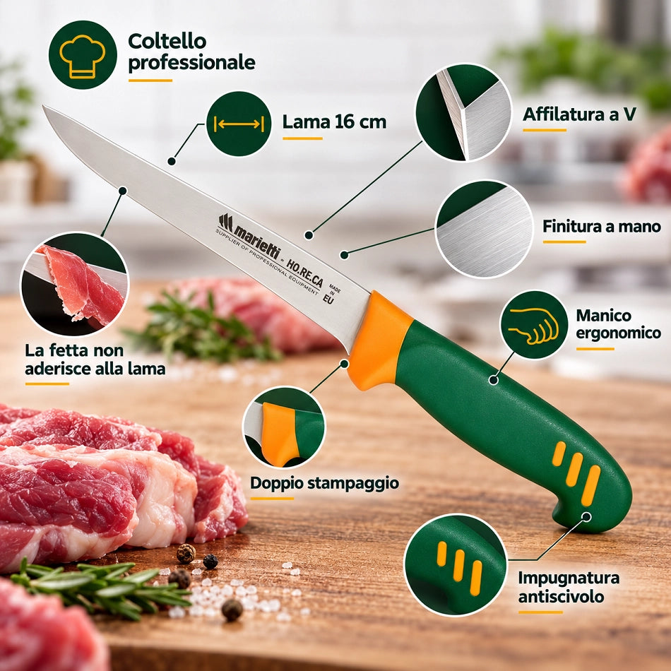 Coltello Disosso Marietti BON 16 cm Professionale Inox Verde Giallo