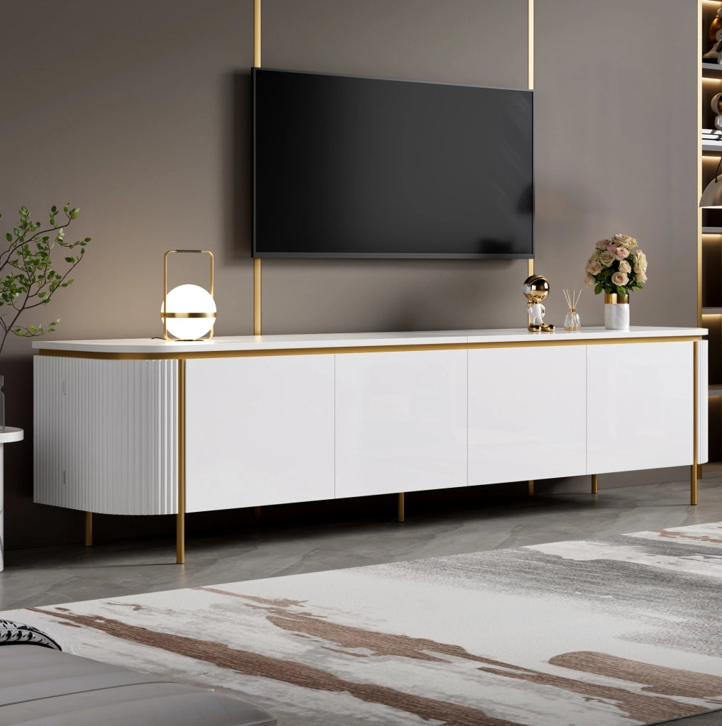 Mobile TV bianco 180 cm con 6 ante e passacavi