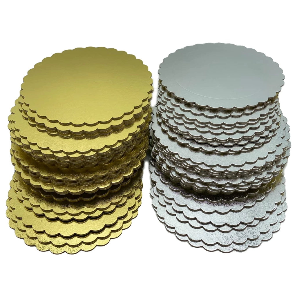 Set di basi per torte, cartone, dorato/argento, 3 mm, 26 cm, 15 pezzi