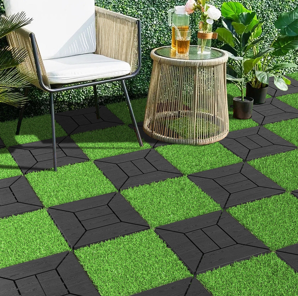 Piastrelle prato artificiale ULEVR, set 36 pezzi 30,48x30,48 cm a incastro con drenaggio, verde