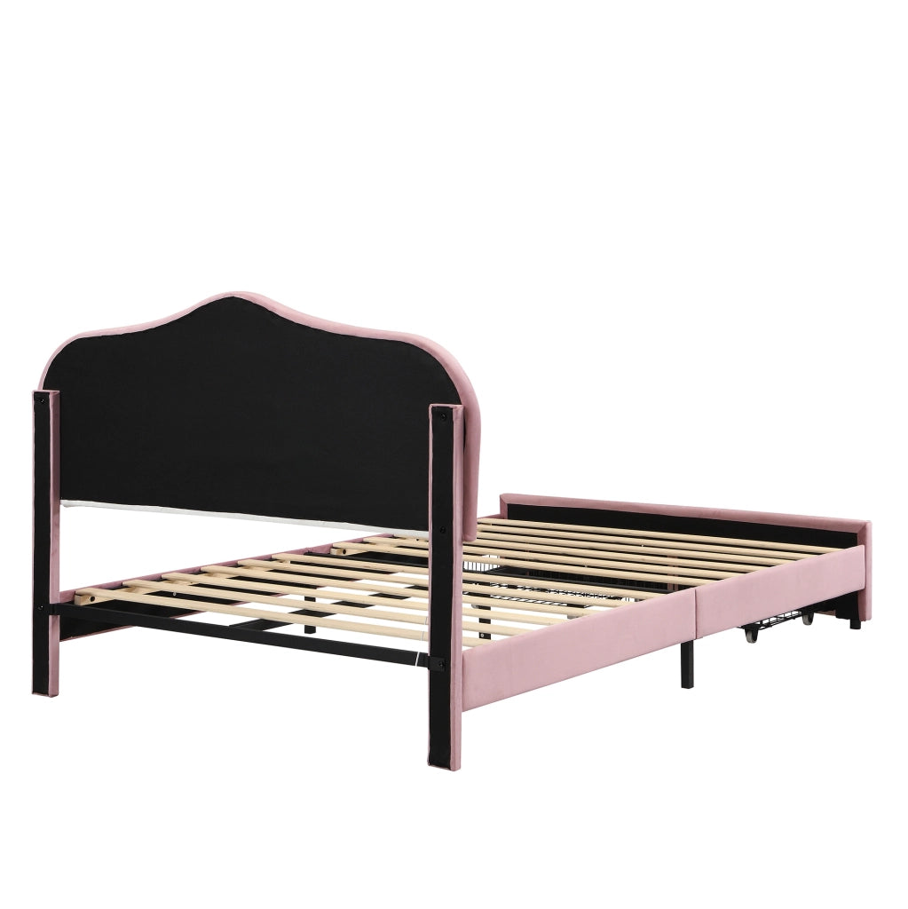 Letto imbottito 140 x 200 cm rosa con 2 cassetti e LED