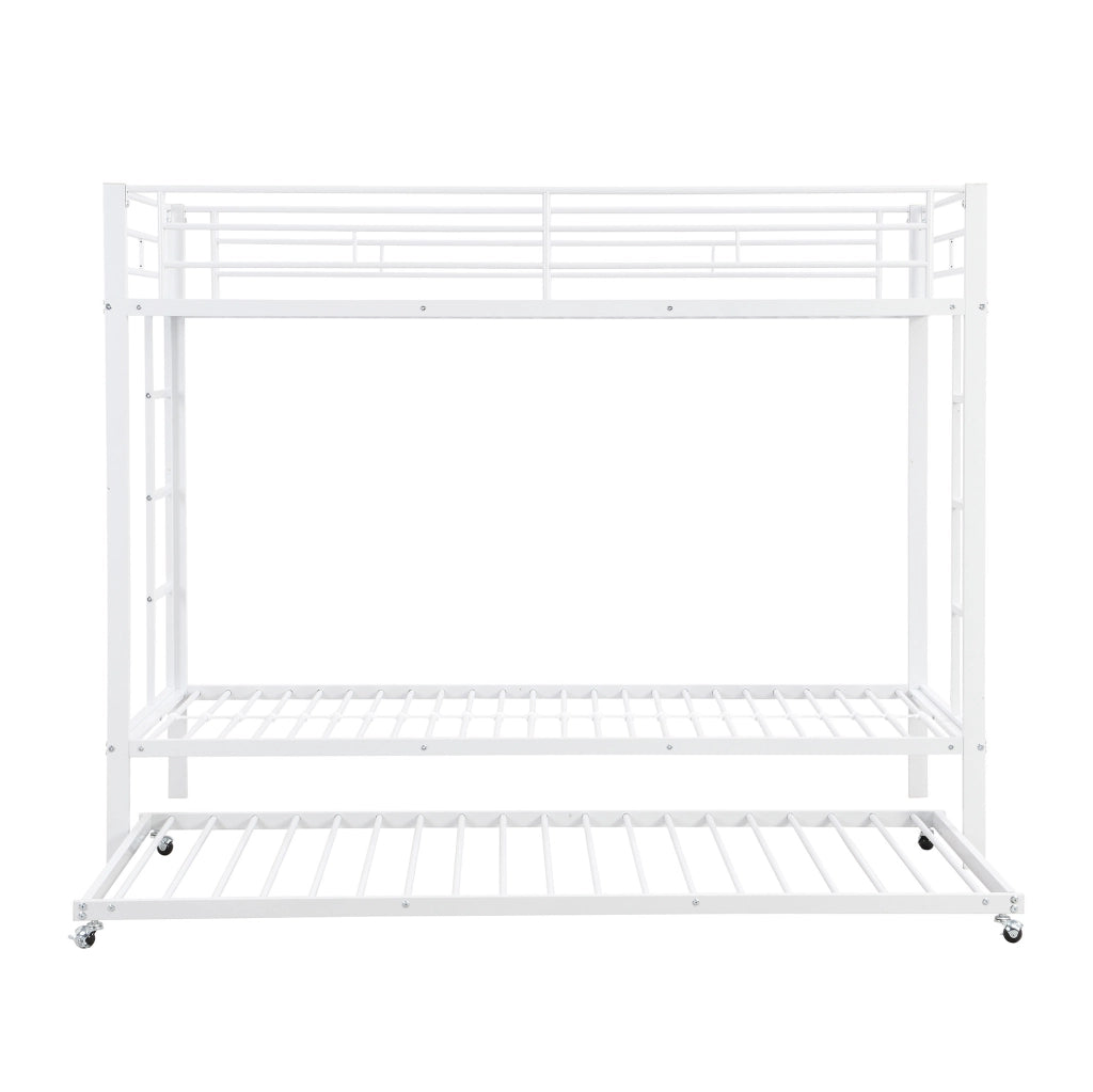 Letto a castello per bambini 90x200 cm con letto estraibile e rete a doghe in metallo bianco per cameretta, senza materasso