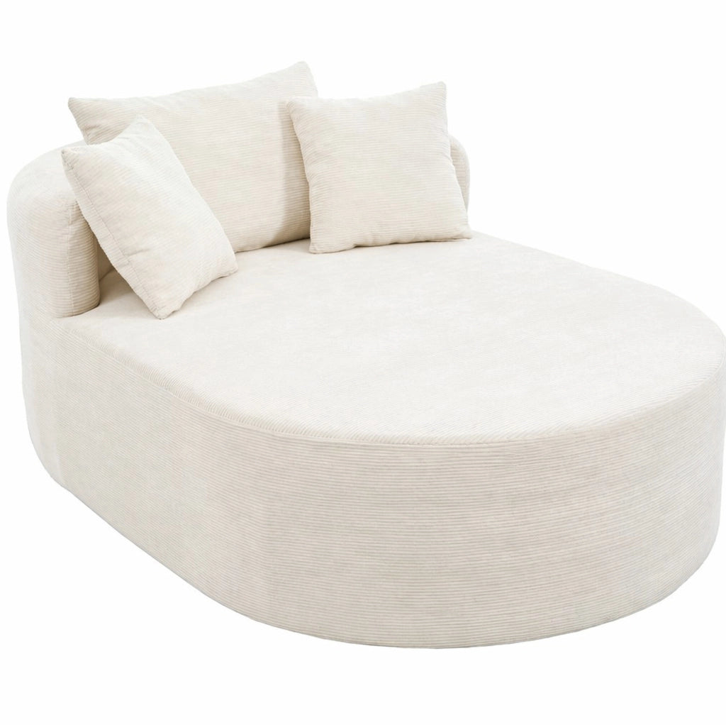 Poltrona relax ovale in velluto a coste beige chiaro, seduta profonda