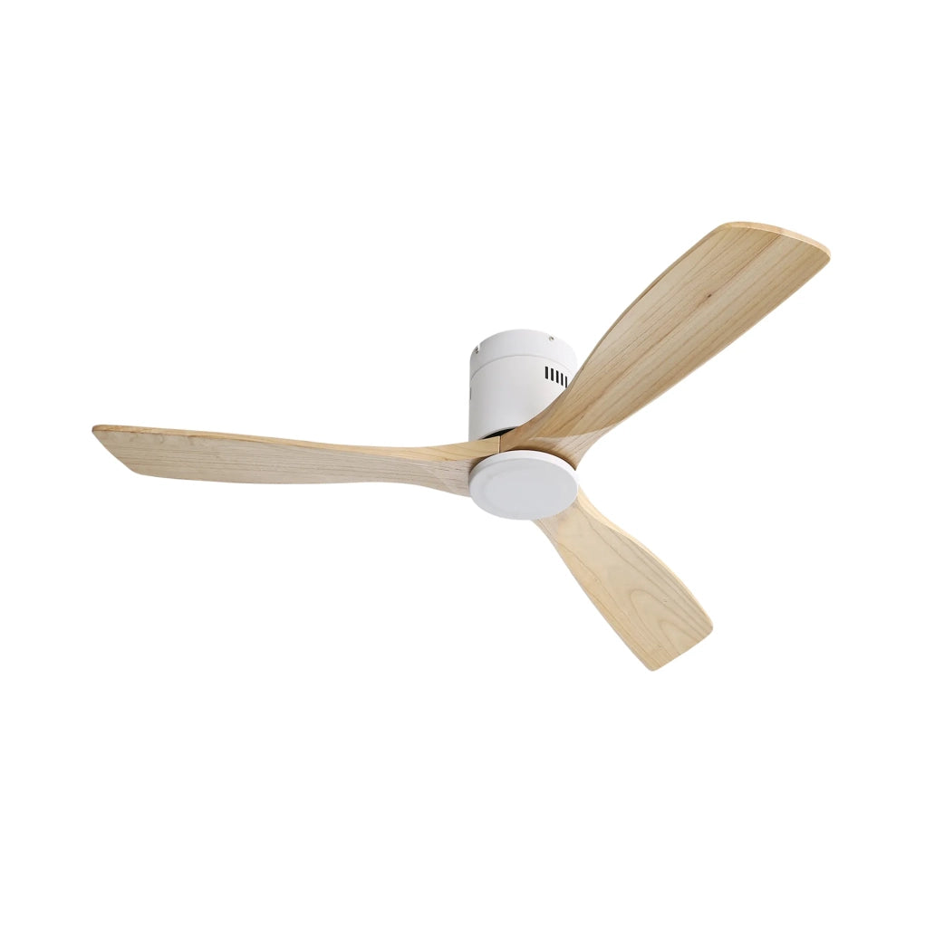 Ventilatore da soffitto 132 cm con motore DC reversibile; 3 pale in legno e telecomando; bianco