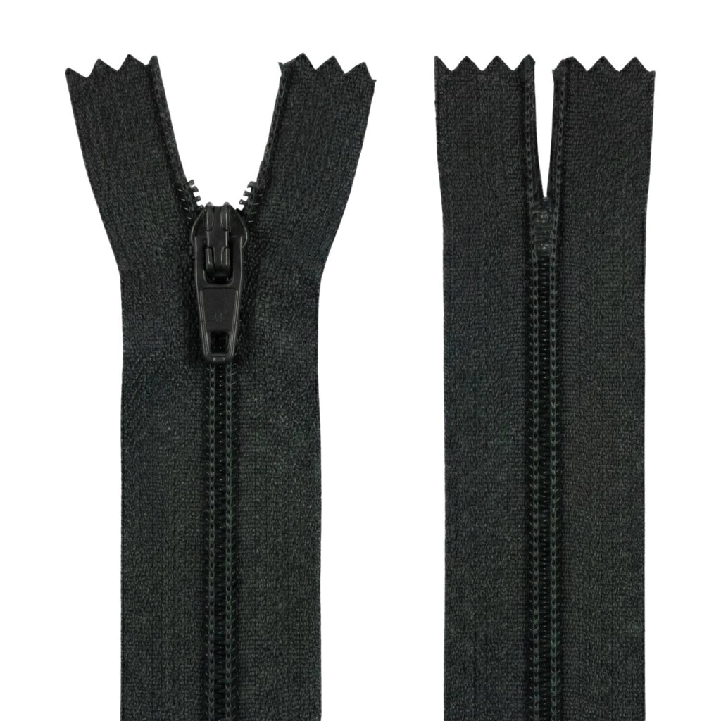 Cerniera in nylon, modello #3, 20 cm, colore nero, chiusa