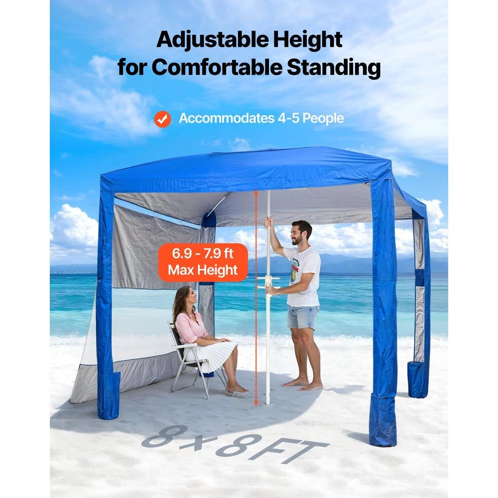 Ombrellone Parasole da Spiaggia SZ003 2400 x 2400 x 2400 mm Blu, Portatile con Parete Laterale e Tasche per Sabbia